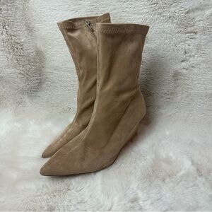 Saxton Light Nude Suede Wedge Heel Sock Boots